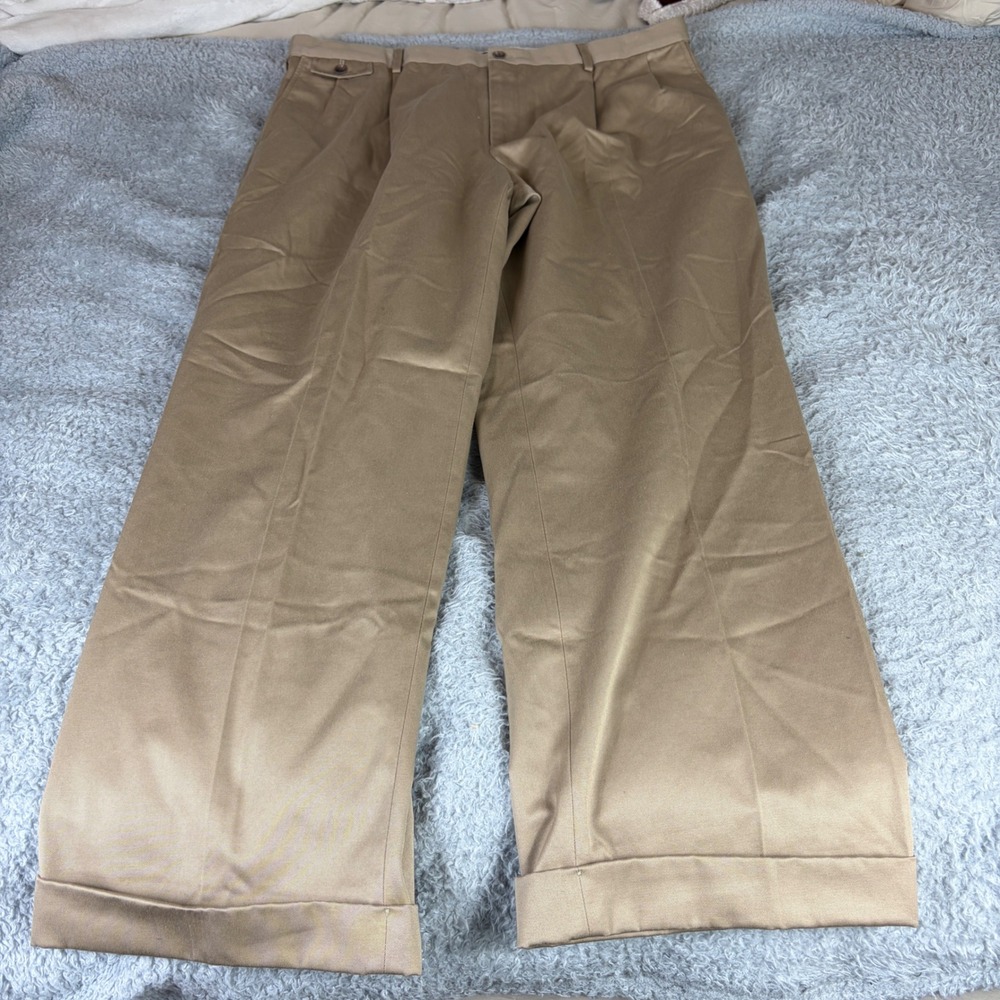 Lands' End Traditional Fit Pleated Chinos Khaki Tan Cuffed Pants Mens 40x32